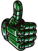 An icon of a green robotic hand showing thumbs-up.