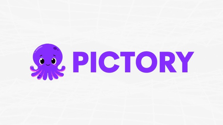 The logo of Pictory AI, showing a smiling purple squid in a cartoonish style, with the uppercase brand name 'PICTORY' in purple on a white background.
